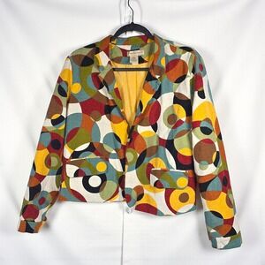 VTG Transitions Silk Linen Geometric Circle Print Blazer Small?‎ Multicolor MCM